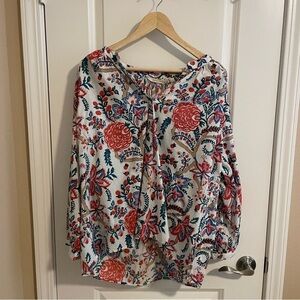 NWT Soft Surroundings Wild Bloom Botanical Sunset Floral Cotton Shirt Size 1X